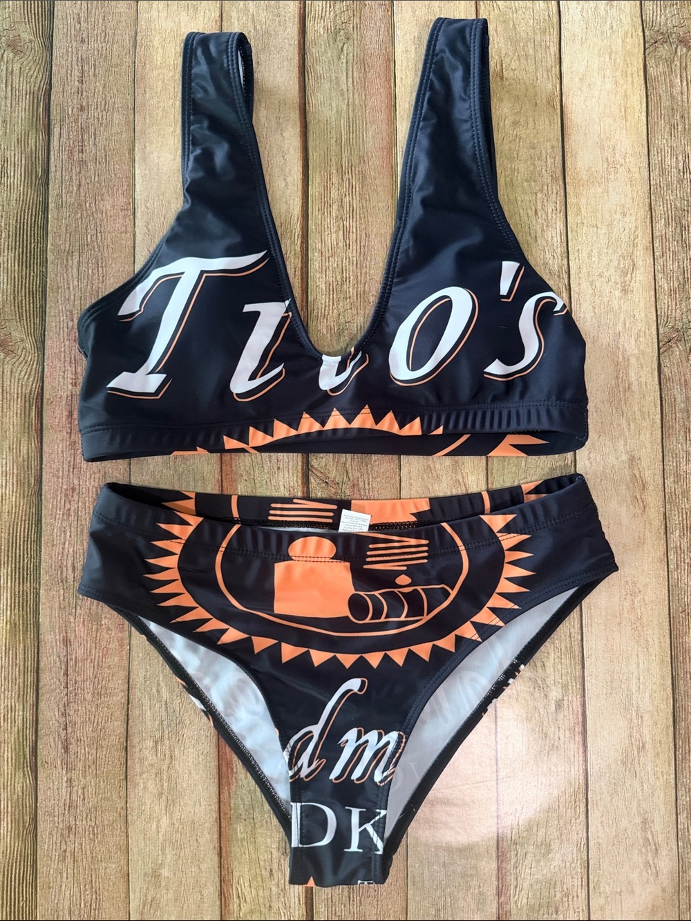 Unk Black & Orange Women's Two-Piece Bikini Set with Logo Print